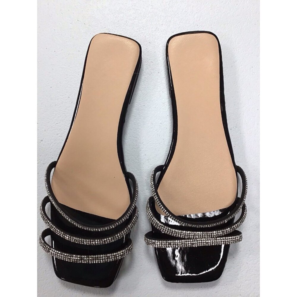 Woman’s Black with Silver Sparkles Flat Slides Size 6.5 💎 - Picture 3 of 4